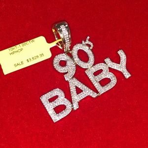 10k solid real pendant for men, natural si diamonds, free appraisal 90s Baby HOT